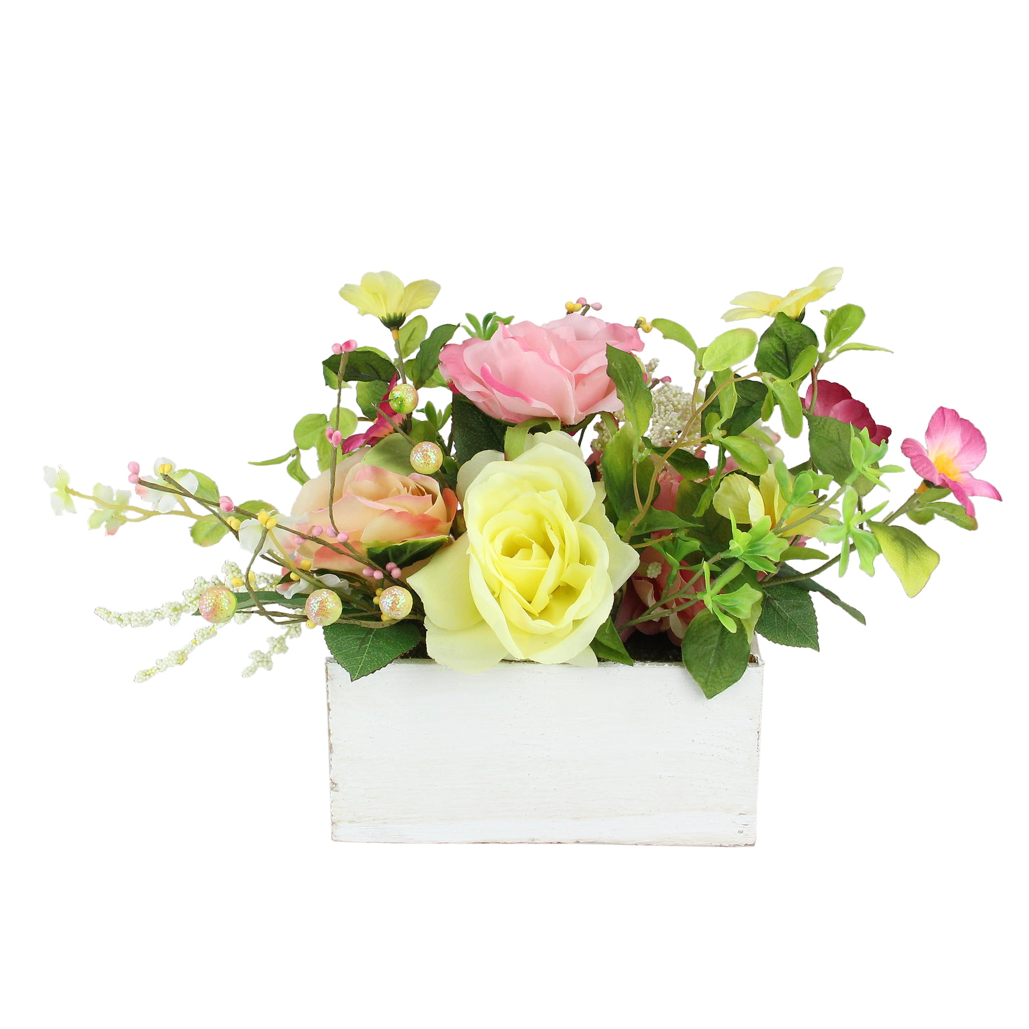 16" Pink and White Artificial Spring Floral and Foliage Arrangement in