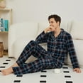 thumbnail image 4 of Vulcanodon Mens Fleece Pajama Set, Ultra Soft Warm Long Sleeve Prints Sleepwear Cozy Button Down Pjs for Men(NAVY-RED PLAID, 2XL), 4 of 5