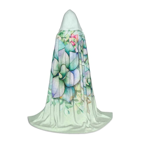 Honeii Succulent Print Poncho Cape, Cloak Coat, Snuggly Hooded Wearable Blanket, Hooded Cape For Teenagers,Halloween Costumes-Medium