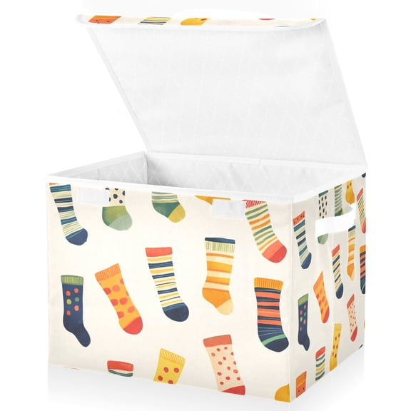 Colorful Socks Storage Basket for Shelves Foldable Container Organizer for Organizing Toys Clothes Books with Handles