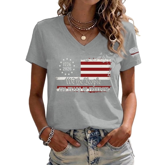 Fabrcox 1776-2026 250 Anniversary USA Shirts Flag Print Short Sleeve 4th of July Women's Shirts Independence Day Celebration Freedom Patriotic Tunics Tops for Women