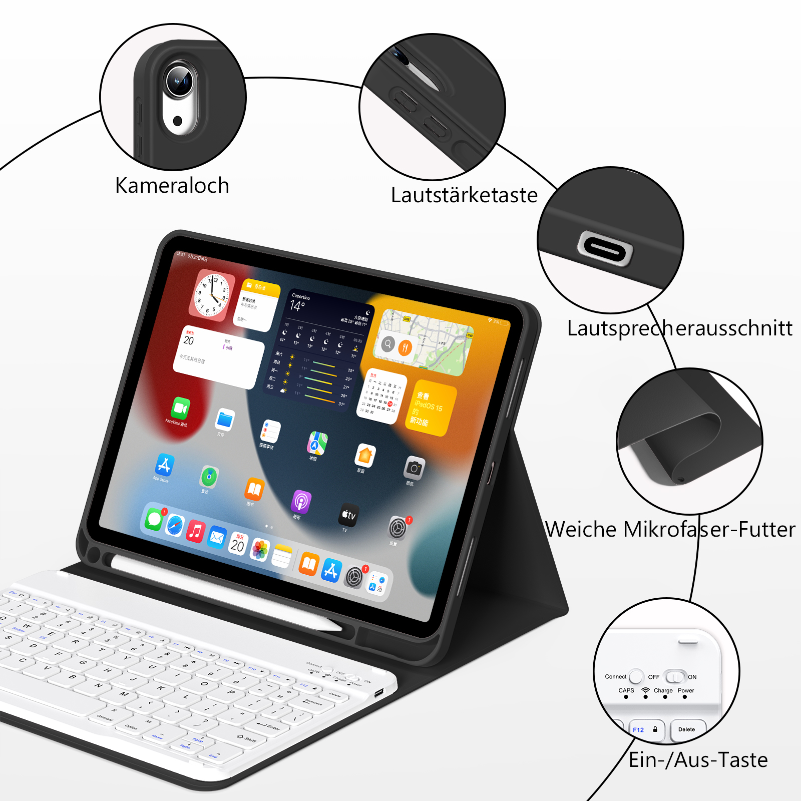 SZPSGC for iPad (A16) 11th Generation Case with Keyboard 11 inch 2025, iPad 10th Generation 10.9 inch Case with Pencil Holder, Multi-Angle Detachable Bluetooth Keyboard,Black