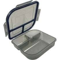 MyGo Container Small To-Go 3-Compartment Food Container, 8" x 8" x 2-1/2", Reusable, Microwave Safe, Smoke/Blue