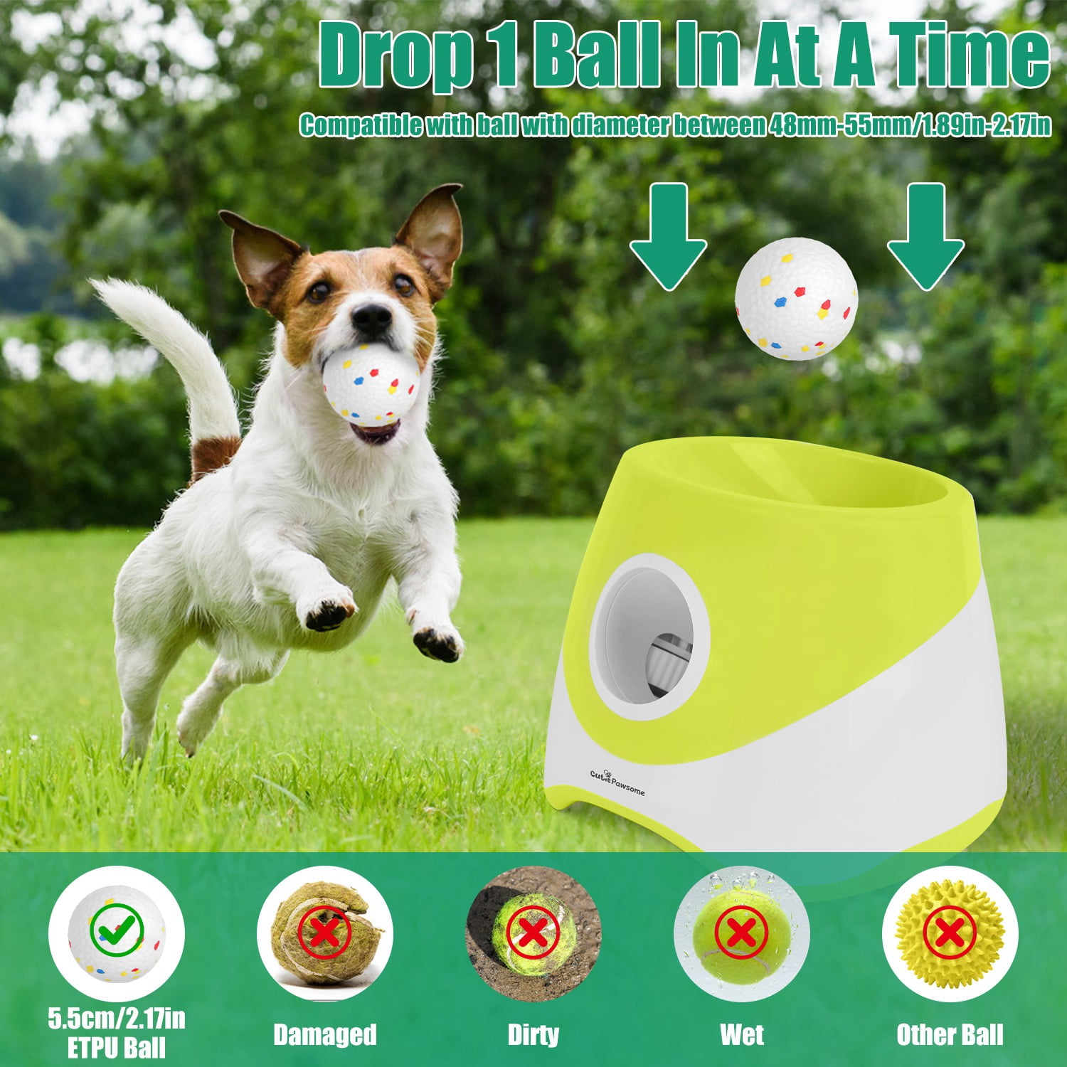 Moclever Automatic Dog Ball Launcher Rechargeable Interactive Pet Fetch Toy, 3 Adjustable Distance 20ft 33ft 46ft, with 6Pcs 2.3in ETPU Balls