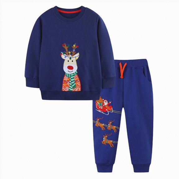 felwors Toddler Baby Boy Outfit Fall Winter Boy Clothes Long Sleeve Cute Cartoon Sweatshirts Pants Outfits (Blue,6-7 Years)