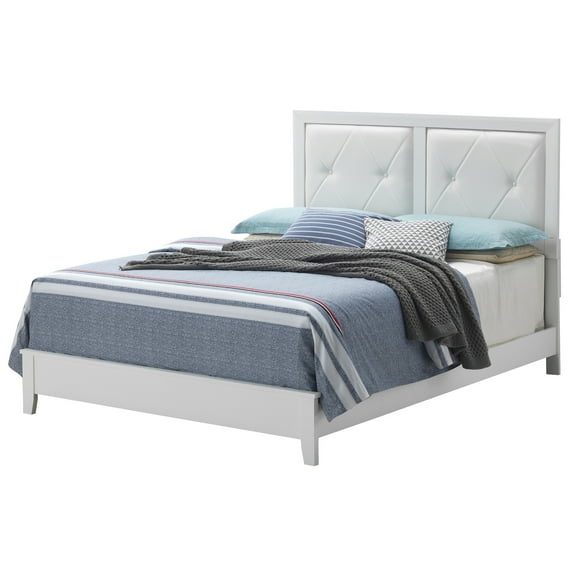 Passion Furniture Primo White Upholstered Queen Panel Bed