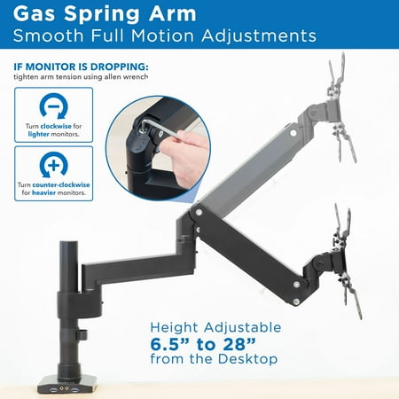 Mount-It! - Single Monitor Desk Mount with USB and Multimedia Ports - Black