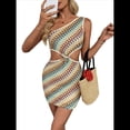 thumbnail image 3 of Vestido Ajustado de Verano para Mujer, de Crochet, con un Solo Hombro, para Playa, con Falda A la Cadera, de Tejida para Vacaciones Caqui S, 3 of 10