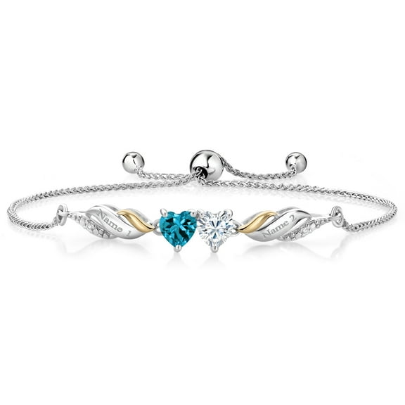 Gem Stone King 925 Silver and 10K Yellow Gold Bracelet for Women Topaz Moissanite (1.07 Cttw) and Lab Grown Diamond