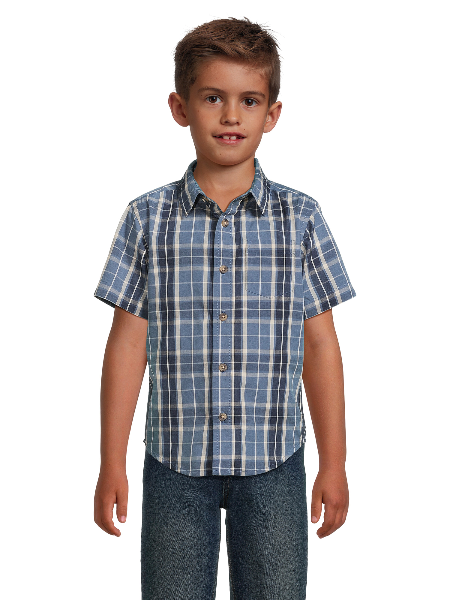 Wrangler Boys’ Button-Up Shirt with Short Sleeves, 2-Pack, Sizes 4-18 ...