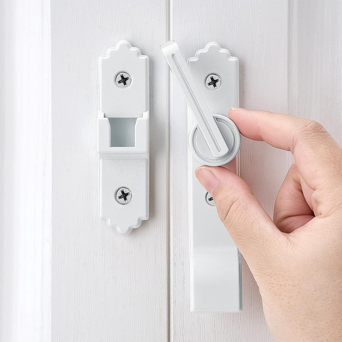 2 Packs 180 Degree White Barn Door Lock, Flip Gate Latch with Handle, Heavy Sliding Door Latches, Door Security Sliding Latch Lock for Cabinets, Bathroom, Garden, Window, Garage