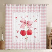 Feelyou Chic Bowknot Cherry Blackout Curtains Set of 2 (52x84 Each), Fashion Pink Plaid Window Curtains, Teens Kids Boys Girls Curtains and Drapes, Black Out Curtains Decor
