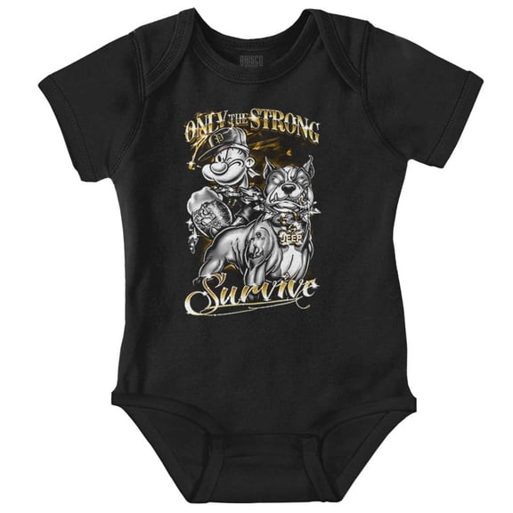 Urban Popeye Dog Only Strong Survive Romper Boys or Girls Infant Baby Brisco Brands NB