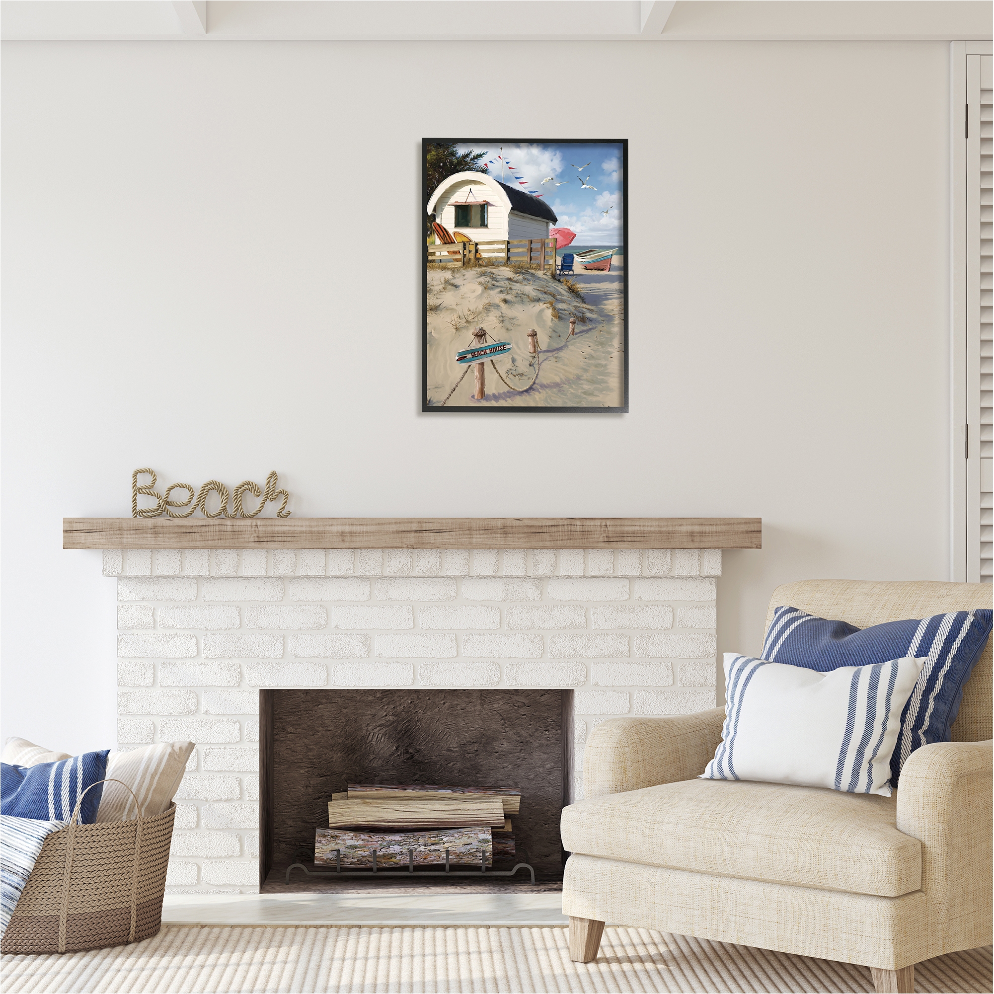 Stupell Industries Beach House Landscape Landscape Painting Black Framed Art Print Wall Art, 24 x 30