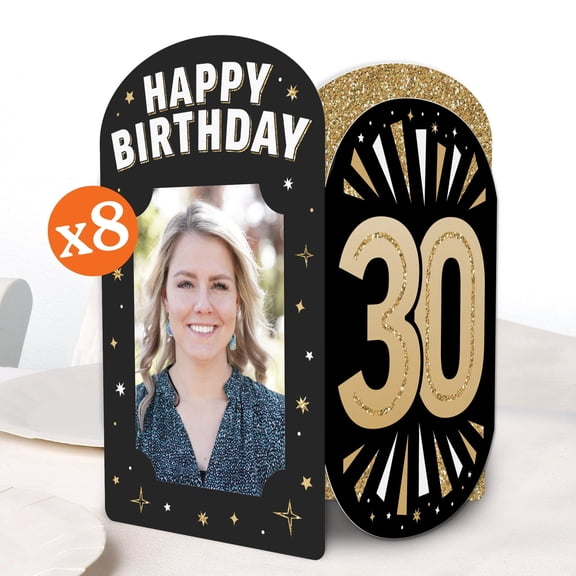 Big Dot of Happiness 30th Birthday Photo Holder Centerpieces, 4x6 Picture Display Box, Black & Gold Table Decoration Centerpiece for Adult Birthday Party Decor, 8 Count