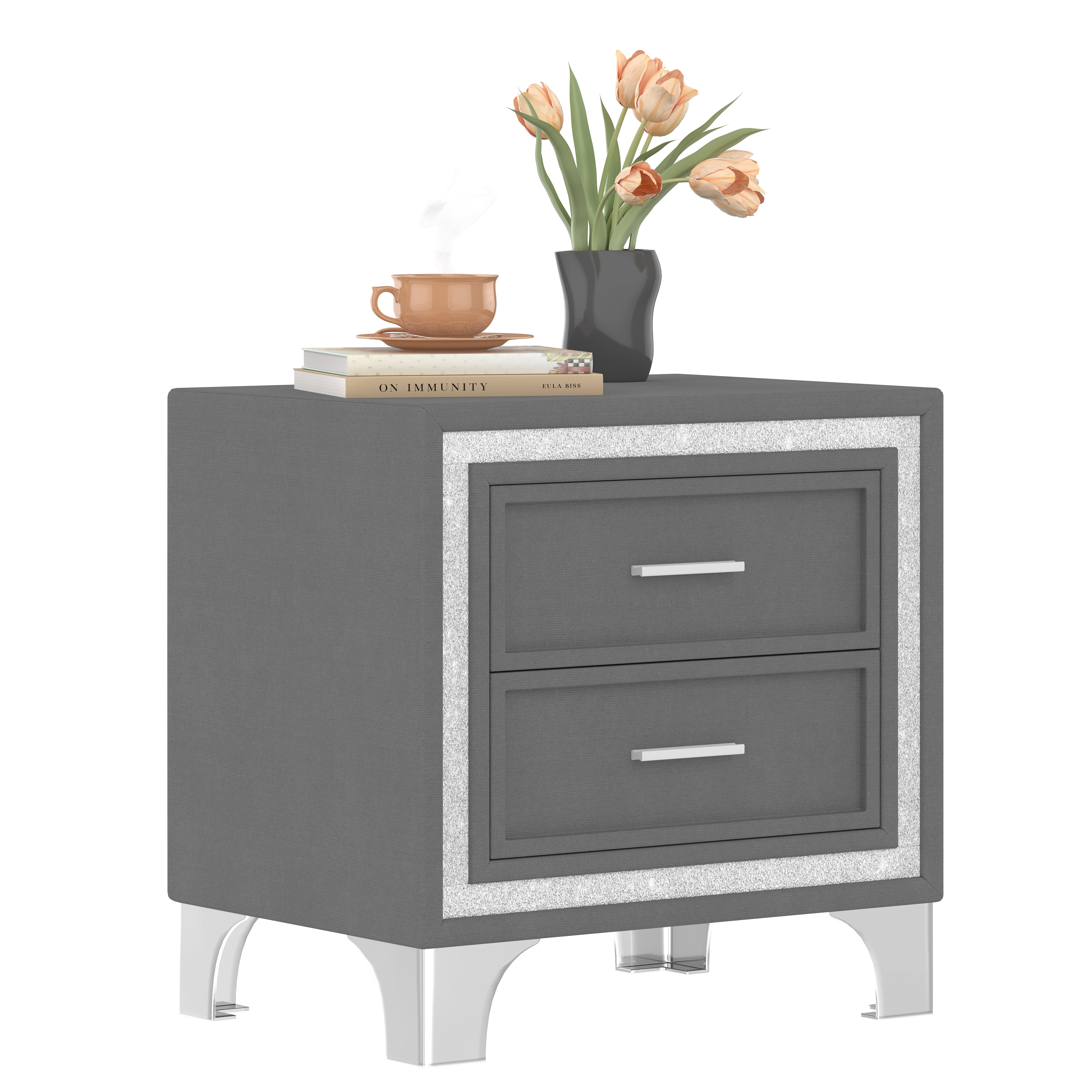 Aukfa 2-Drawer Nightstand, Modern Bedside Table for Bedroom/Living Room,Gray