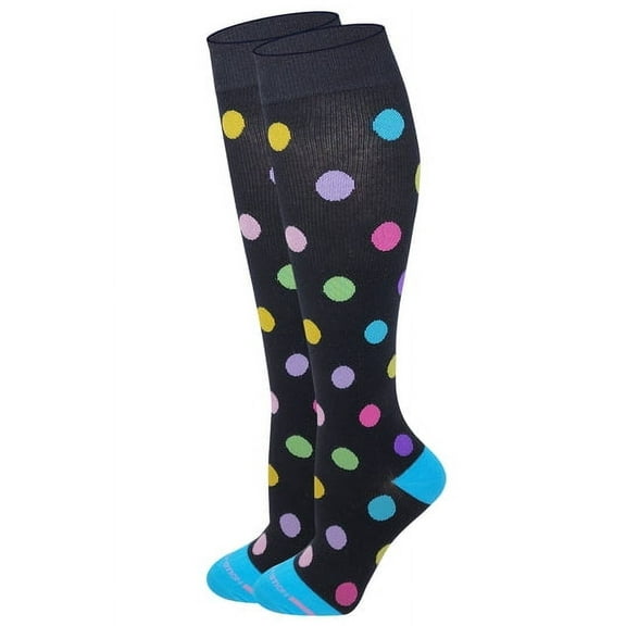 Dr. Motion Women Everyday Knee High Mild Compression Socks Black/Dots 4-10