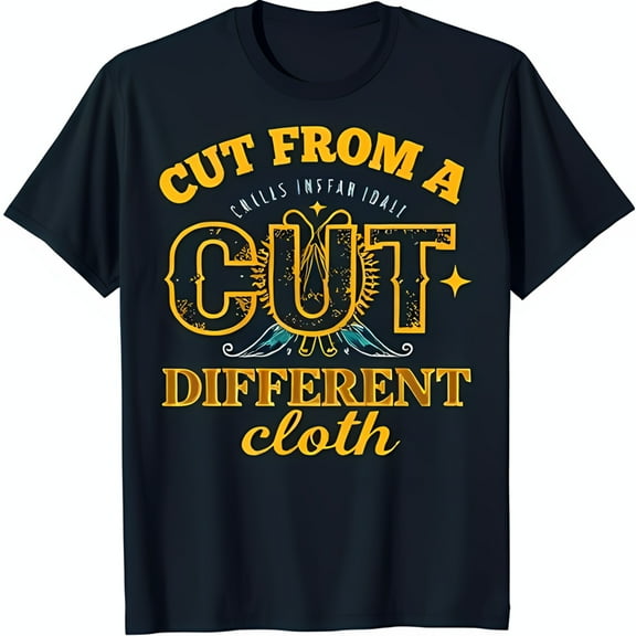 Vintage Black T-Shirt 'Cut from a Different Cloth' Graphic Tee in Bold Yellow & White