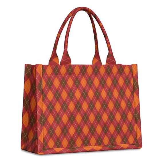 Large Capacity Tote Bag,Red and Orange Argyle Pattern Handbag Fashion Luxury Tote Bag,15.7"x13"x 5.1" Inches,Laptop Compatible