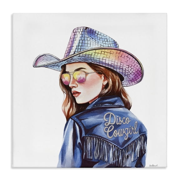 Stupell Industries Disco Cowgirl in Blue People Painting Wrapped Canvas Canvas Art Print Wall Art, 17 x 17