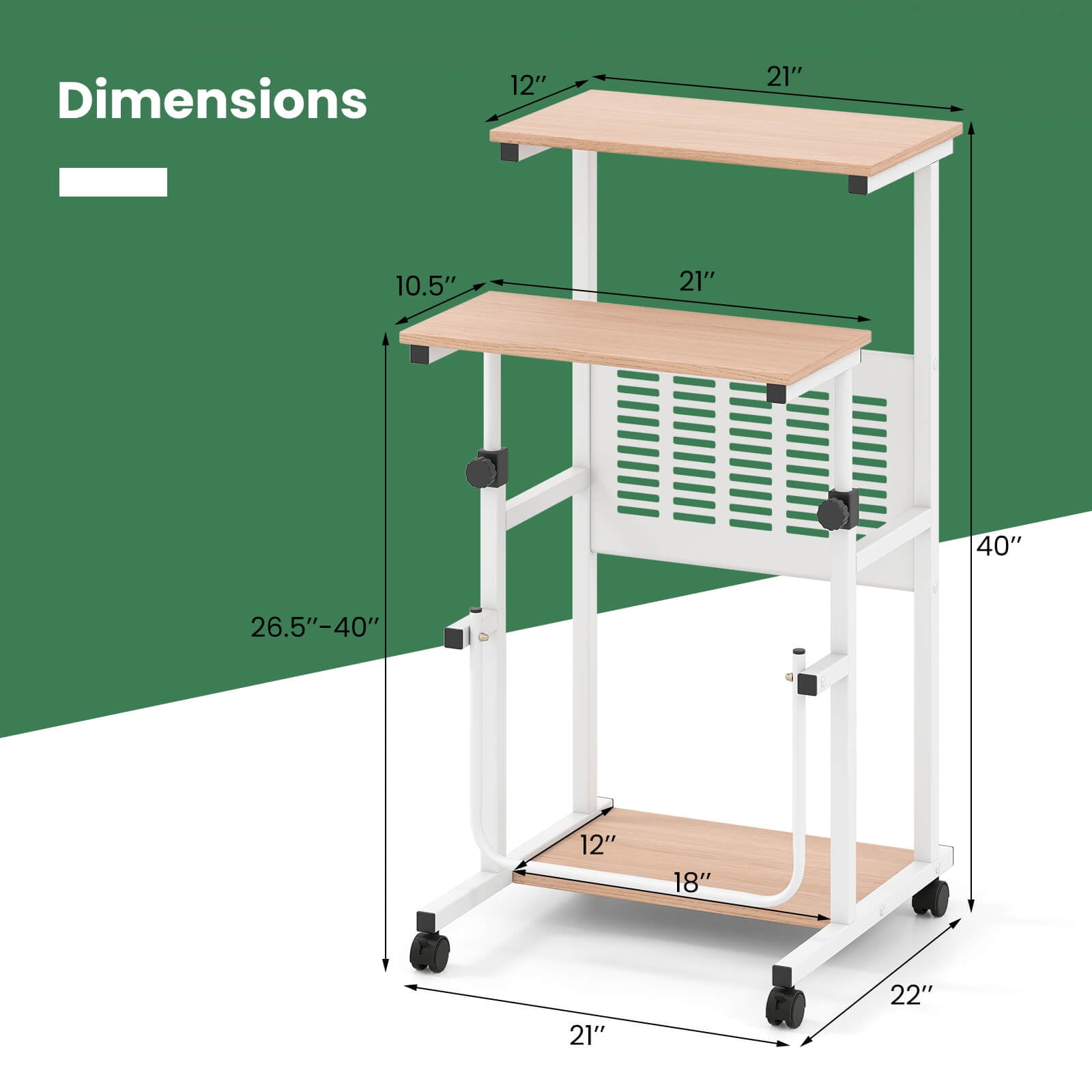 Costway Adjustable Standing Desk with Footrest Mesh Panel Lockable Wheels Sit Home Office