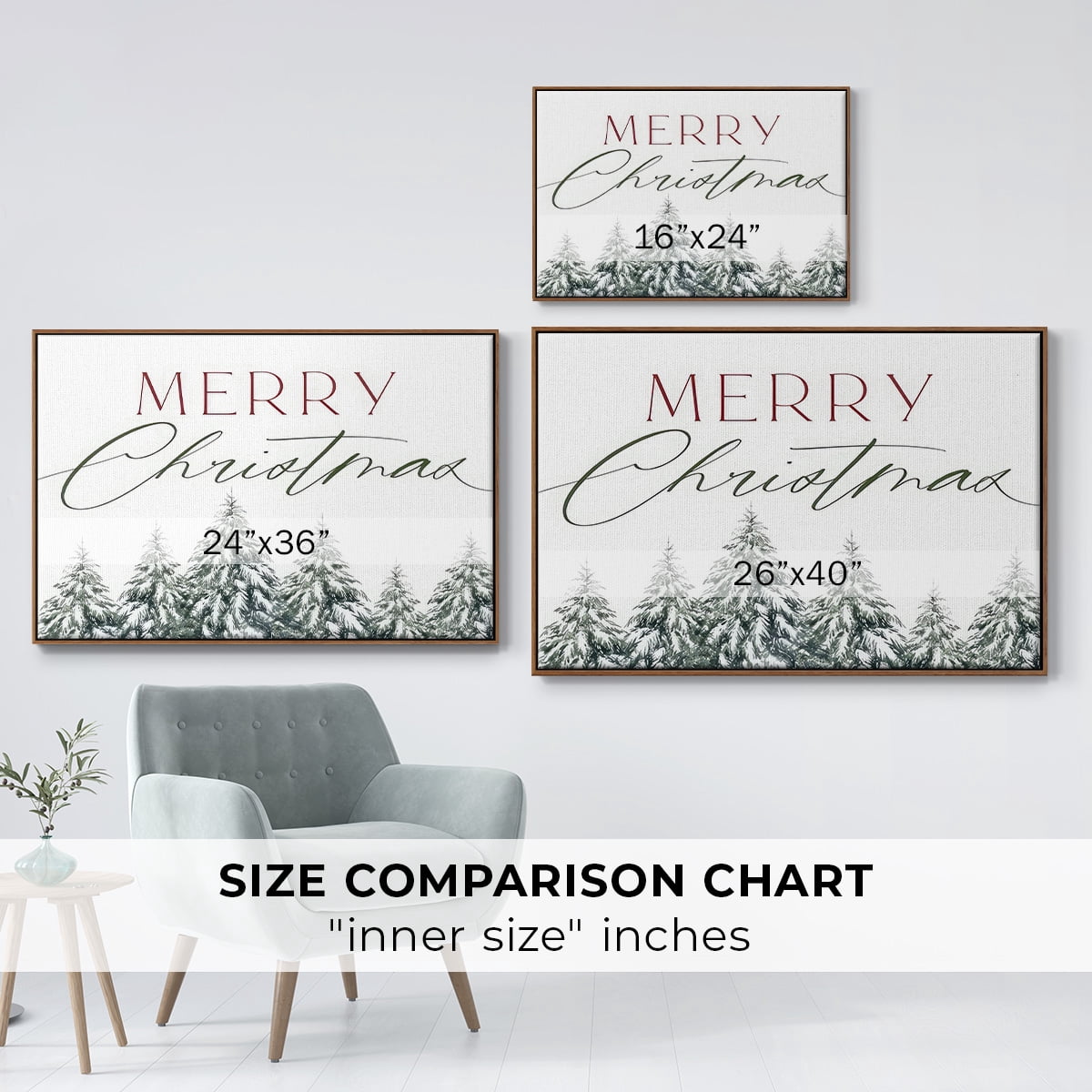 Merry Christmas Trees - Framed Gallery Wrapped Holiday Canvas - 27 x 41 - Rosewood Frame