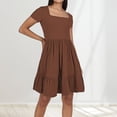 thumbnail image 2 of Vestido informal de playa con cuello cuadrado y pliegues en línea A para mujer - Tejido transpirable, estilo versátil, sandalias/zapatillas deportivas - Tallas S-XL para vacaciones, 2 of 4