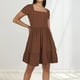 thumbnail image 2 of Vestido informal de playa con cuello cuadrado y pliegues en línea A para mujer - Tejido transpirable, estilo versátil, sandalias/zapatillas deportivas - Tallas S-XL para vacaciones, 2 of 4