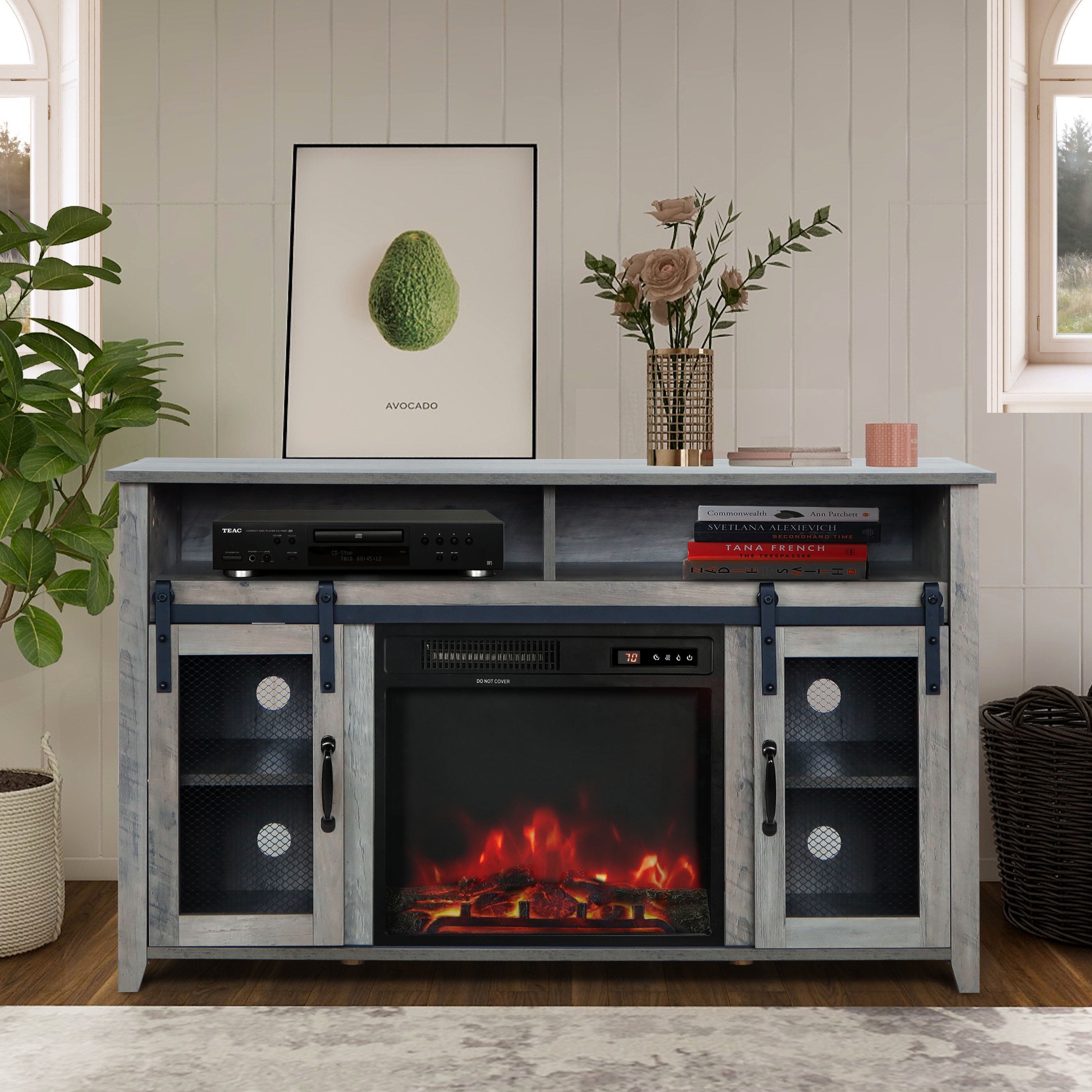 ENSTVER TV Stand for TVs up to 55" with Electric Fireplace Included