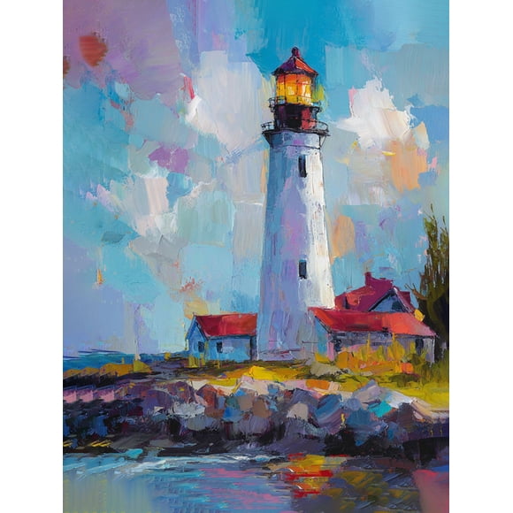 Qisvanset Impressionist Lighthouse Painting Canvas Wall Art 15.75x11.81 Inches