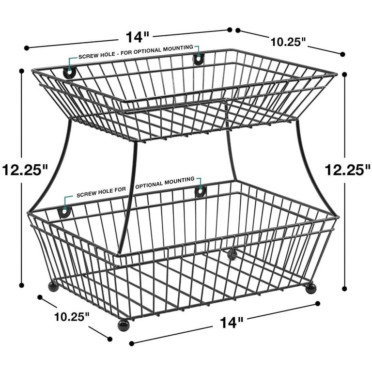 2 Tier Metal Tabletop General Basket, Utility Vegetable Storage Basket Bread Organizer Rack, Bronze Rebrilliant