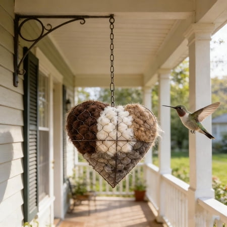 Handmade Alpaca Fiber Bird Nesting Heart Refillable Birds Haven Heart Shape Hummingbird Nesting Animal Hummingbirds Lovers Home Garden Yard(Excluding fillers)