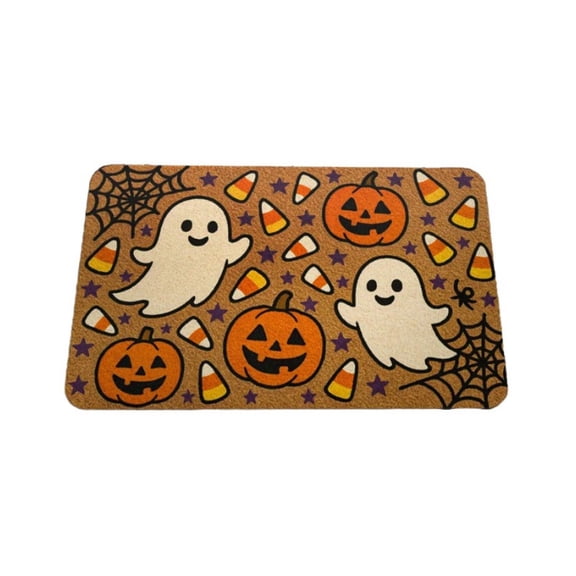 Homellea Halloween Doormat Ghost Pumpkin Candy Corn Floor Mat, Indoor Outdoor Entryway Rug for Front Door Porch Patio Bathroom, Festive Holiday Decorative Mat, 15.75 x 23.62 in