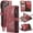 Red, variant on for iPhone 16 Pro Max Wallet Case with Card Slots, Zipper Pocket and Magnetic Flip Folio, RFID Blocking Card Holder Stand Leather Detachable Wristlet Strap 3-in-1 Case for Women and Men,Brown
