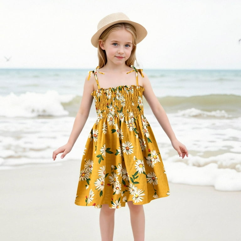 Fshinging Daisy Floral Print Casual Dress 2025 Summer Sleeveless Beach  Holiday A-Line Princess Dresses Size 18-24 Months