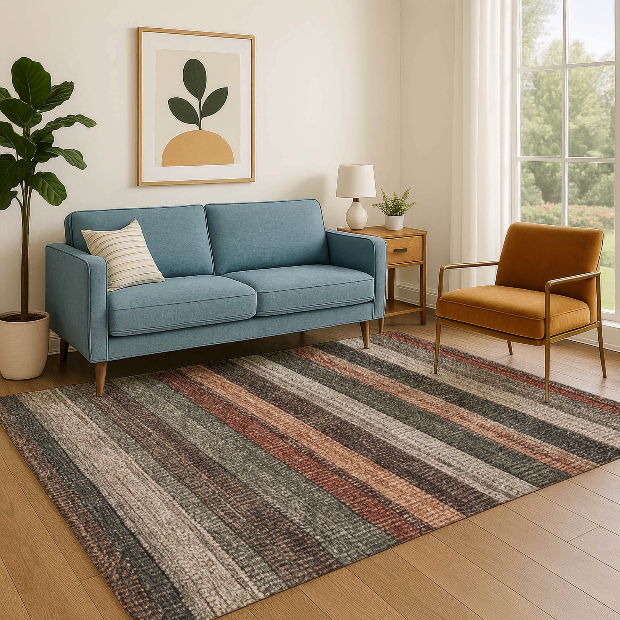 Addison Rugs Mayfield Premium Machine Washable Transitional Stripes Paprika Rectangle Rug, 8' x 10'