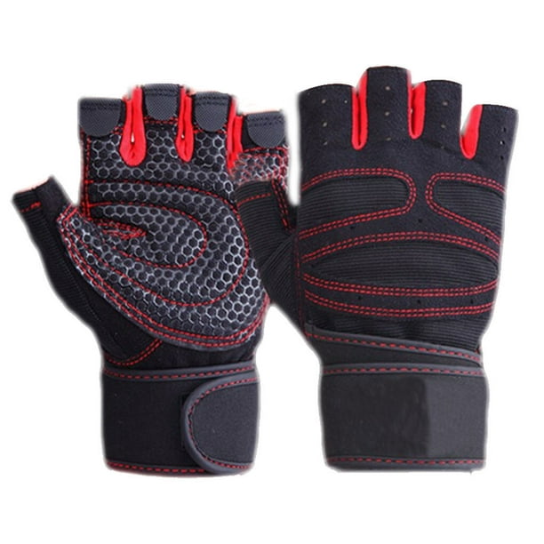 1 Pair Fitness Gloves Half Fingertip Weight Portable Sport Workout Lifting  Training Gym Mittens Portable Hand Protection Accessories Men Women Red S 