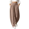 thumbnail image 3 of Cmtiyu Linen Pants Women, Casual High Waist Lightweight Palazzo Pants with Pockets, Comfort Loose Outdoor Pants, S-2XL, 3 of 10