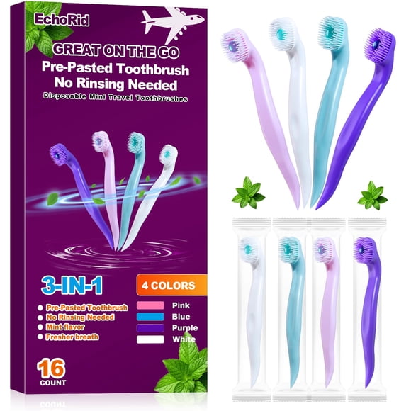 Cepillo de dientes desechable EchoRid Mini, 16 unidades, sabor menta