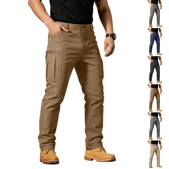 Flex Pants Mens Active Lightweight Stretch Cargo Work Hiking Pants Brown S
