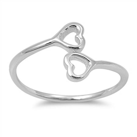 Double Blend - Girl's Double Heart Cutout Promise Ring New .925 Sterling Silver Band Size 9