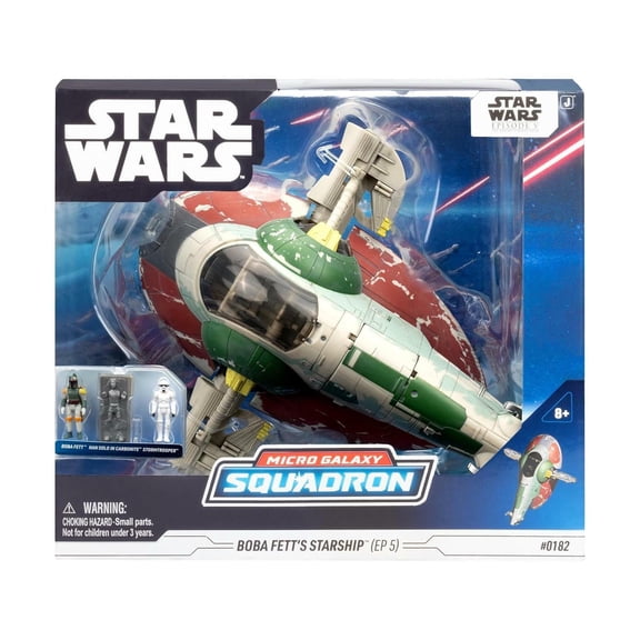 Star Wars Micro Galaxy Squadron Boba Fett's Starship - 7-Inch Vehicle with Flight Display Stand and Three 1-inch Micro Figure Accessories
