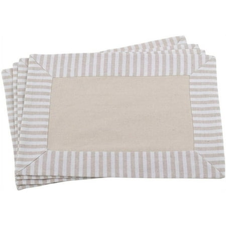 

Fennco Styles Striped Border Printed Design Cotton Linen Placemat 14 x20 - Set of 4