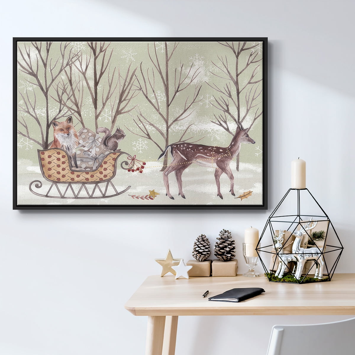 Christmas Time I - Framed Gallery Wrapped Holiday Canvas - 25 x 37 - Black Frame