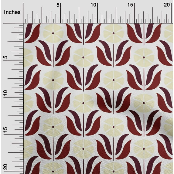 oneOone Cotton Flex Maroon Fabric Leaves & Floral Block Sewing Fabric By The Yard Printed Diy Clothing Sewing Supplies 40 Inch Wide