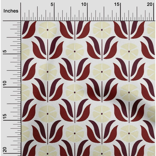 oneOone Cotton Cambric Maroon Fabric Leaves & Floral Block Sewing Material Print Fabric By The Yard 56 Inches Wide