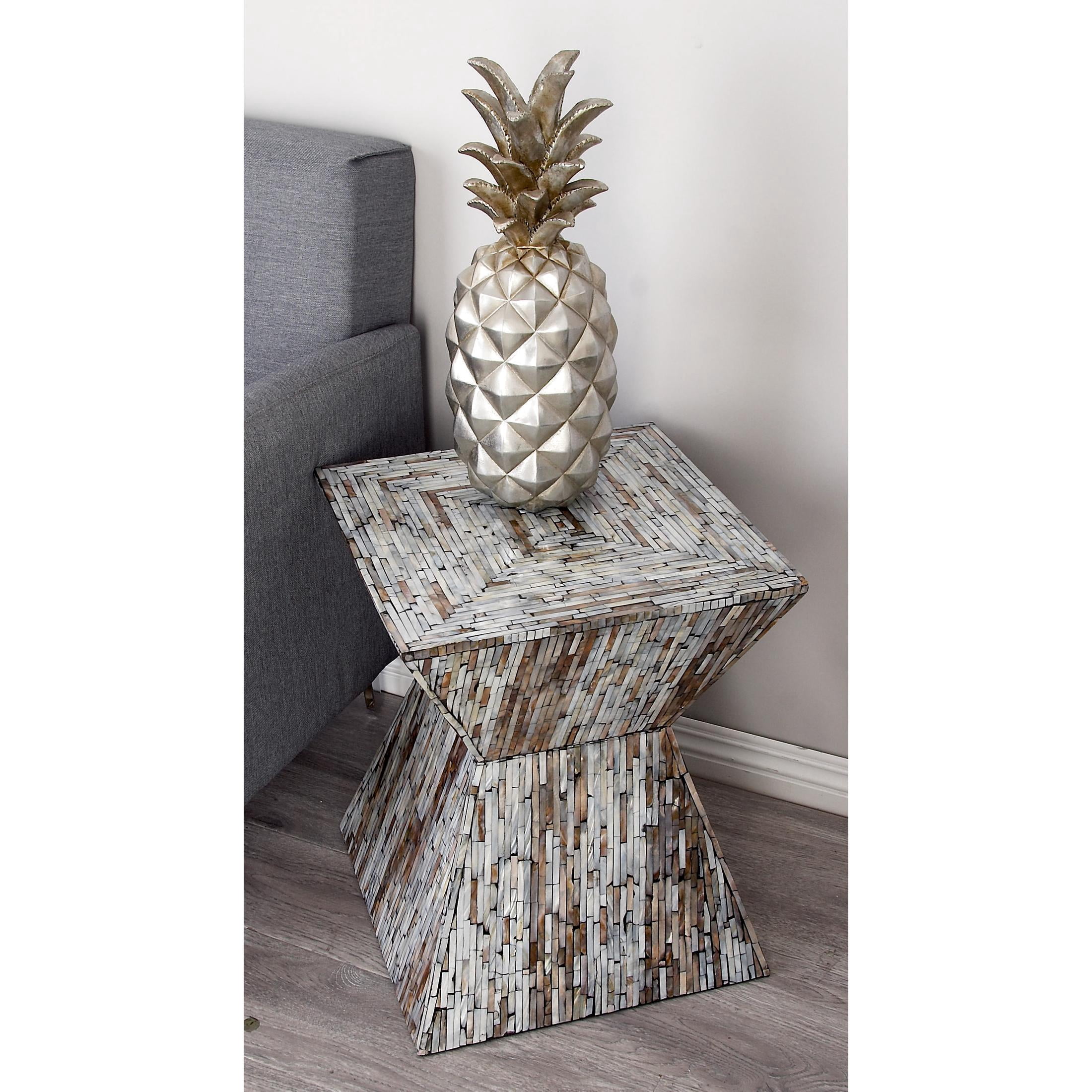 DecMode Contemporary Mothter of Pearl Hourglass Mosaic Patterned Accent Table, 16"W x 19"H with Multicolor Finish