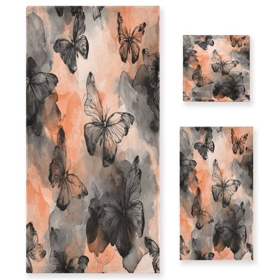 Three-Piece Towel Set Face Towel Towel Set Hand Towel Bath Towel Cotton Bath Towels Bath Towel Sets Hand Bath Towels Grey Butterfly