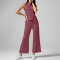 thumbnail image 2 of FRSASU Womens 2 Piece Fashion Temperament Outfits Solid High Neck Sleeveless Top Wide Leg Pant Lounge Sets Vacation Travel Outfits Purple XS(XS), 2 of 9