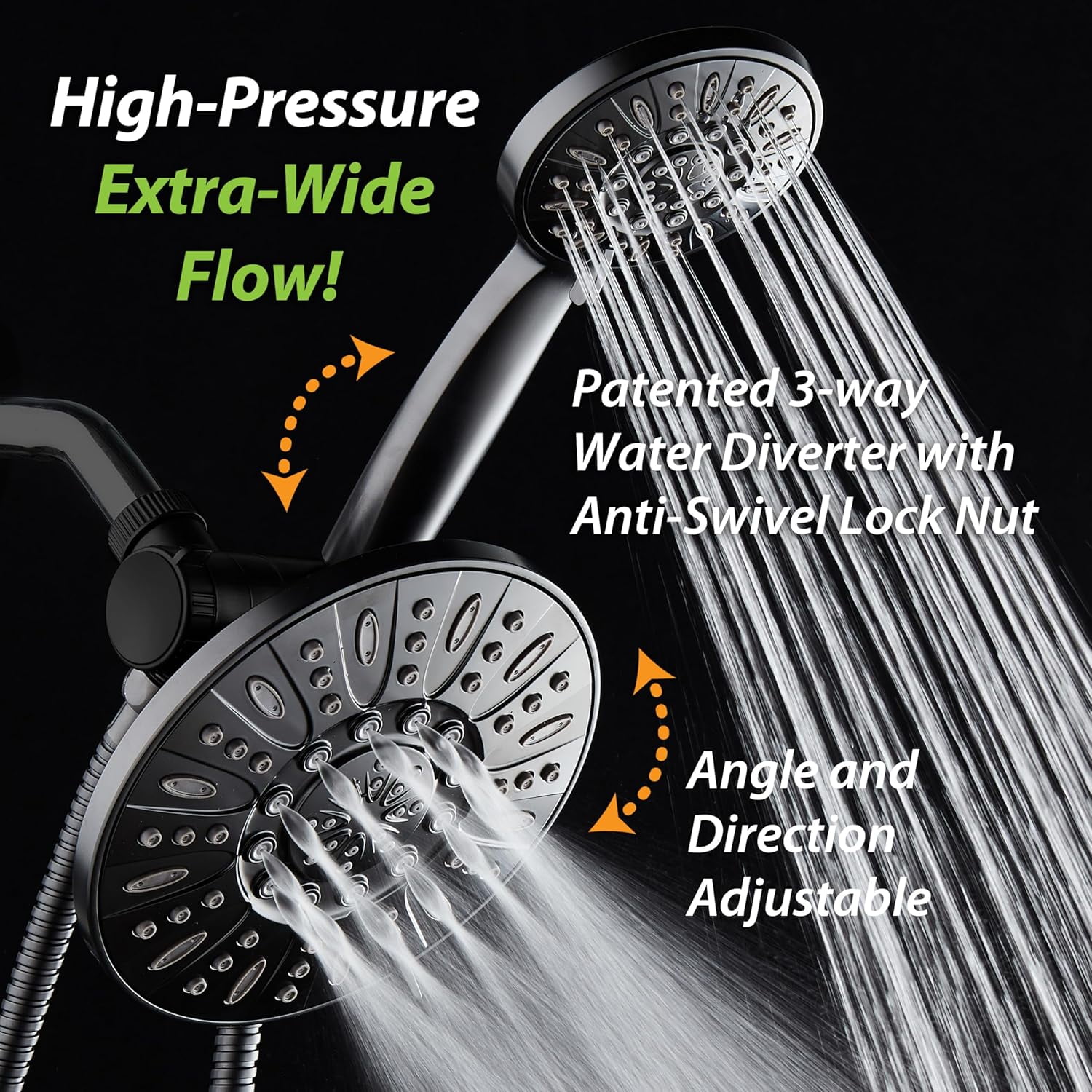 Premium High Pressure 3-Way Rainfall Combo for The Best of Both Worlds - Enjoy Luxurious Rain Showerhead and 6-Setting Hand Held Shower Separately or Together